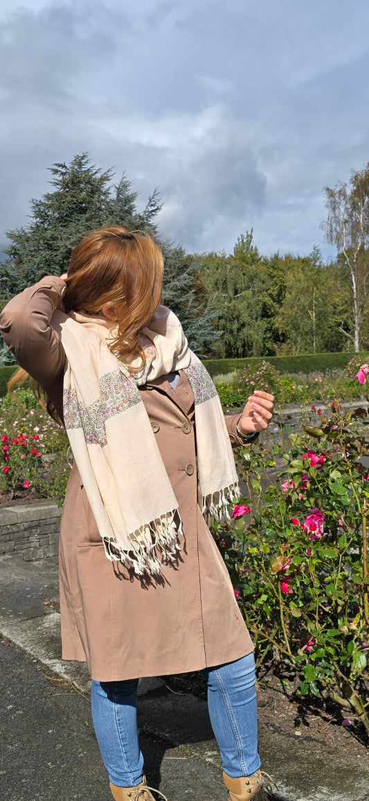 Handmade Pure Wool Shawl Beige #1
