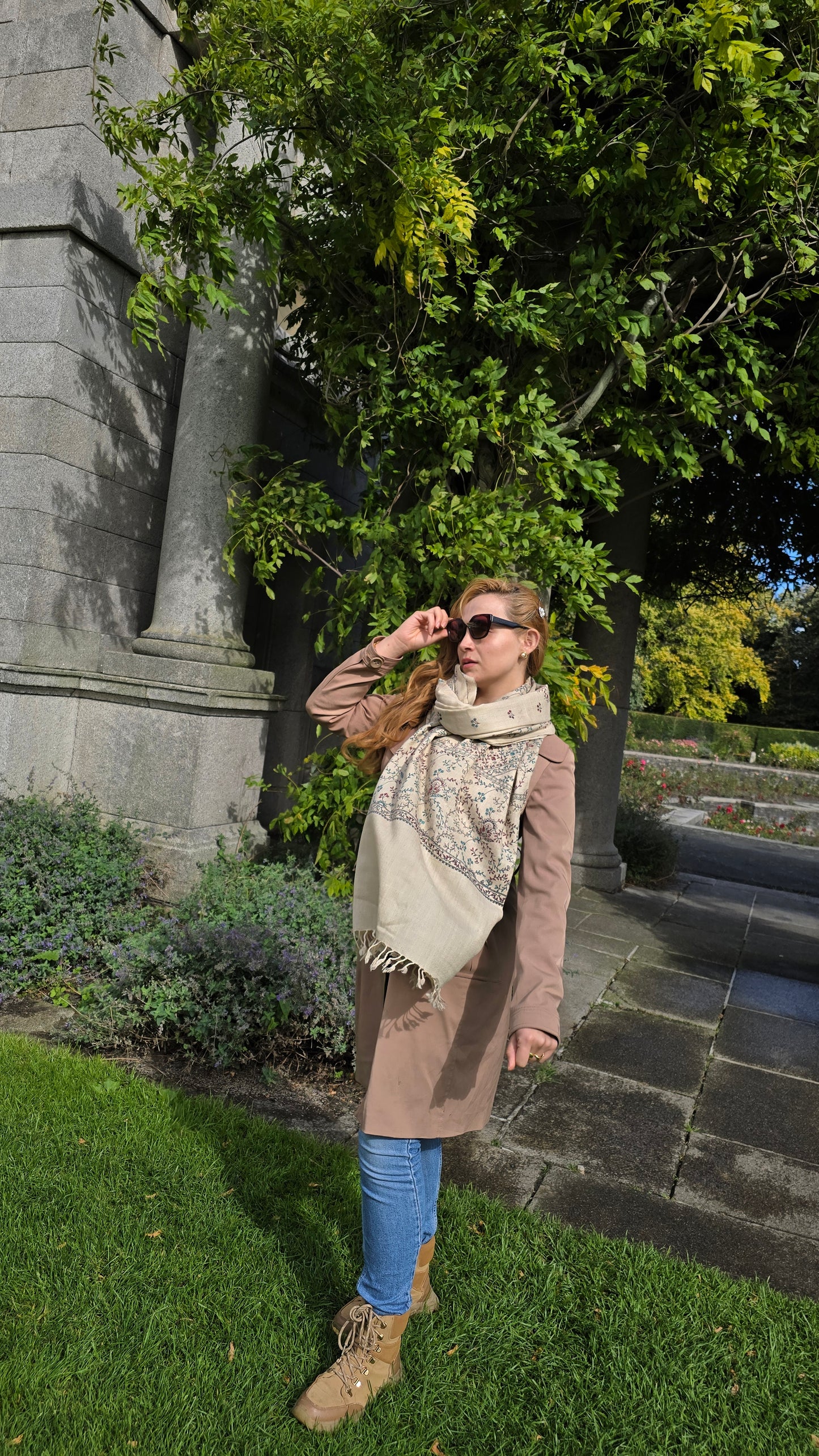 Handmade Pure Wool Shawl Beige #2