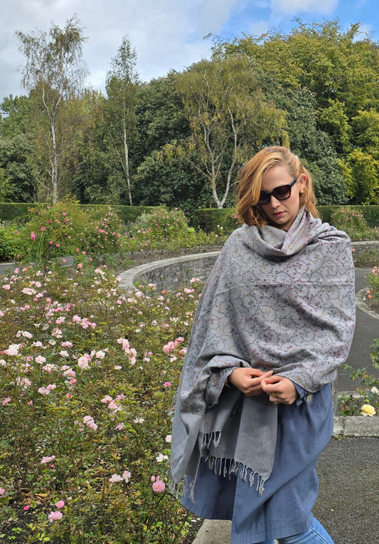 Handmade Pure Wool Shawl Grey
