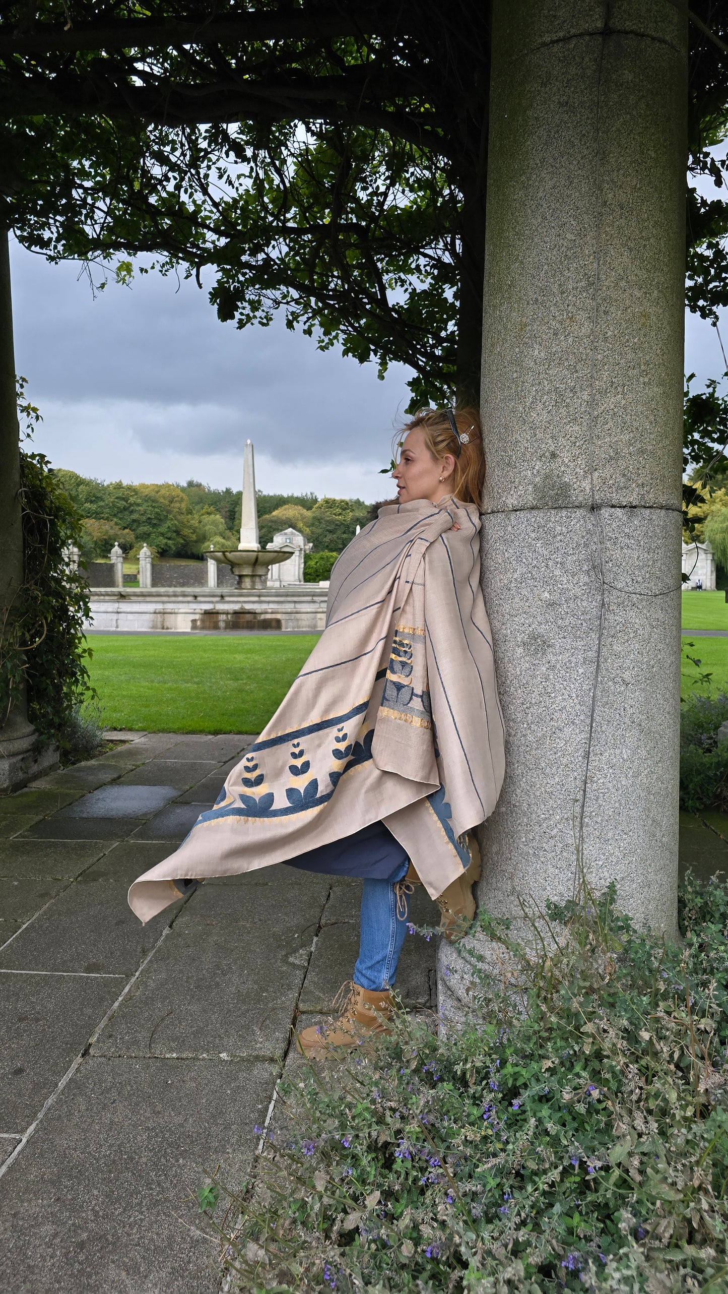 Handmade Pure Wool Shawl Beige #4