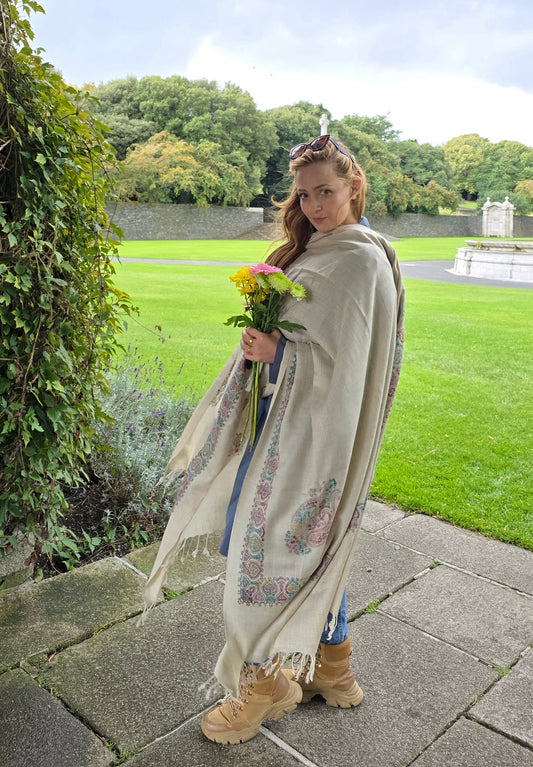 Handmade Pure Wool Shawl Beige #3