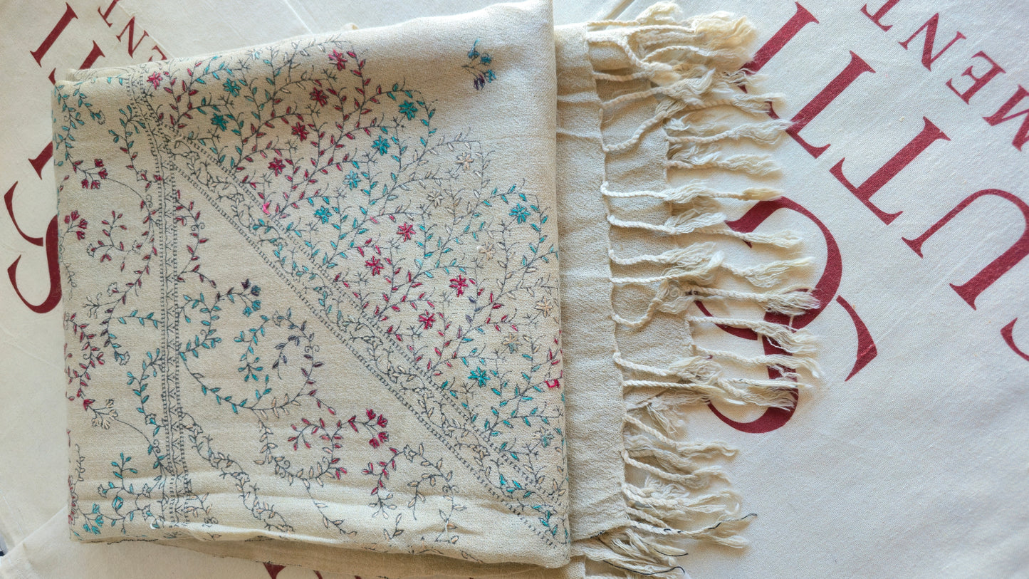 Handmade Pure Wool Shawl Beige #2