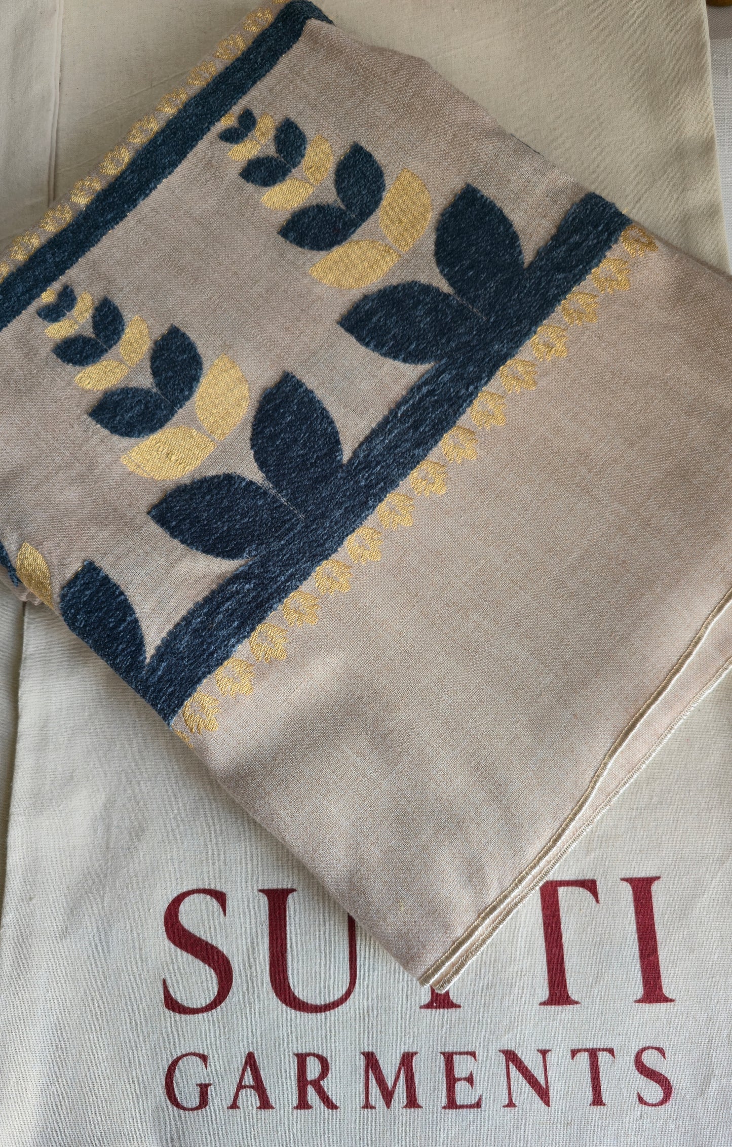 Handmade Pure Wool Shawl Beige #4