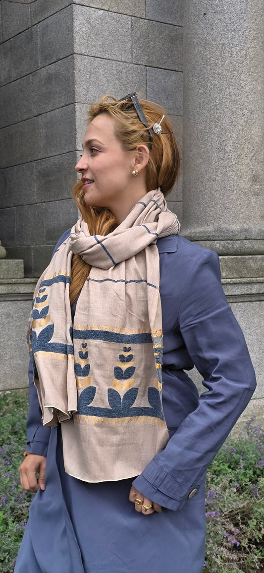 Handmade Pure Wool Shawl Beige #4