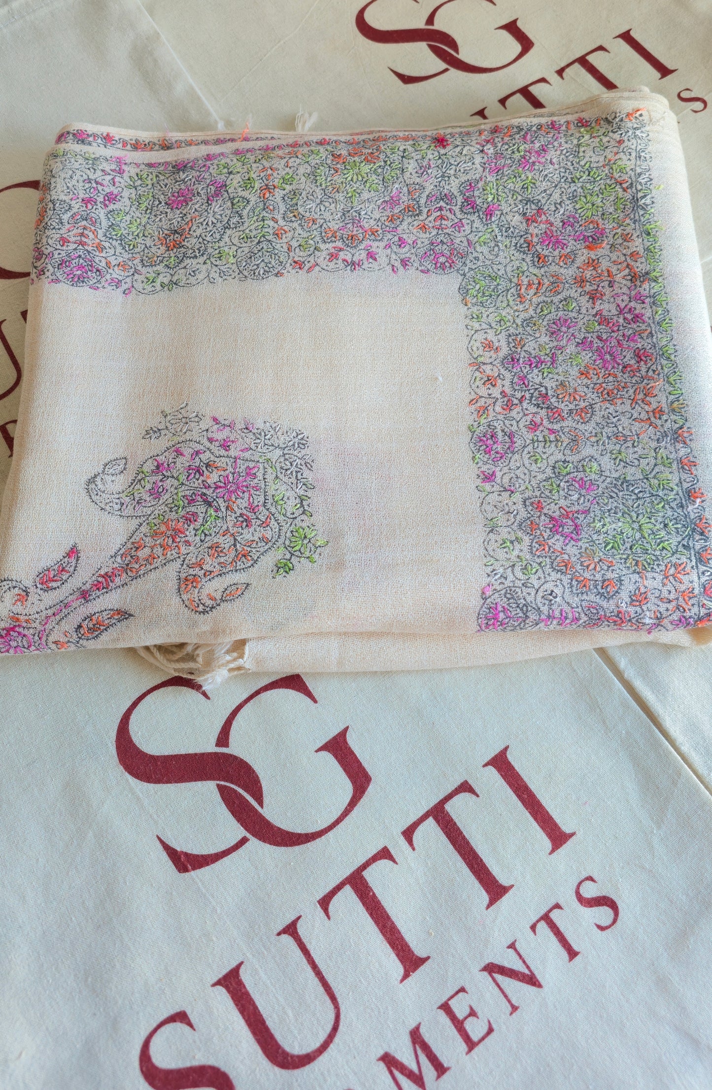 Handmade Pure Wool Shawl Beige #1