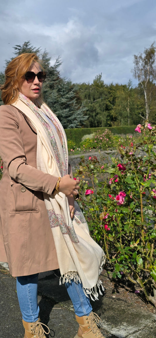 Handmade Pure Wool Shawl Beige #1