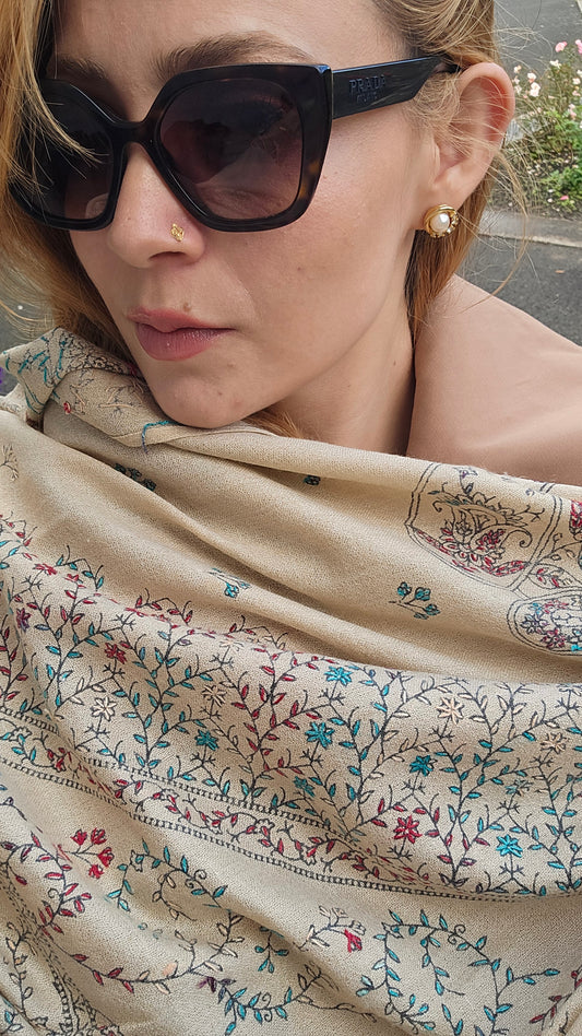 Handmade Pure Wool Shawl Beige #2