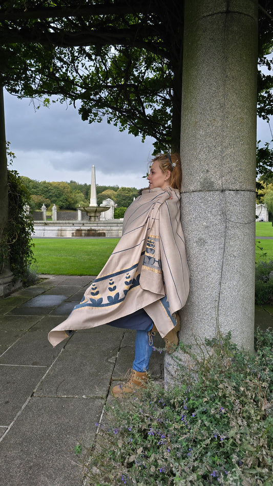 Handmade Pure Wool Shawl Beige #4