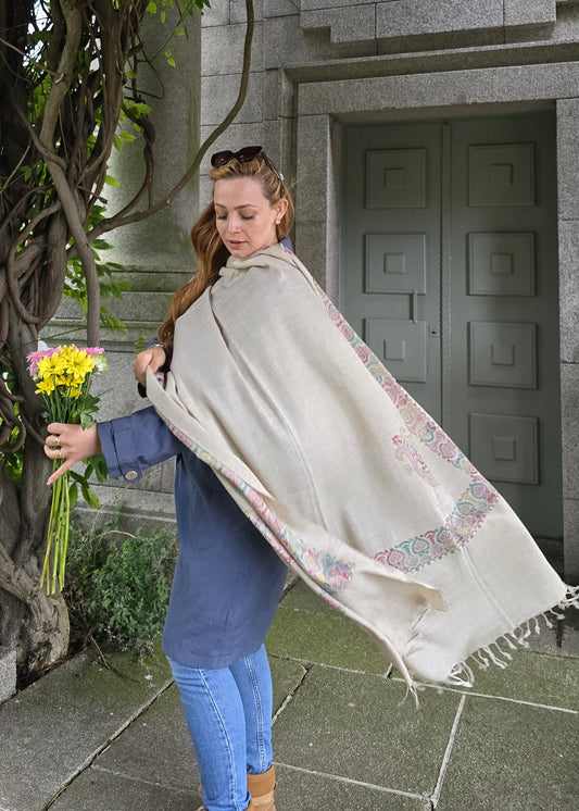 Handmade Pure Wool Shawl Beige #3