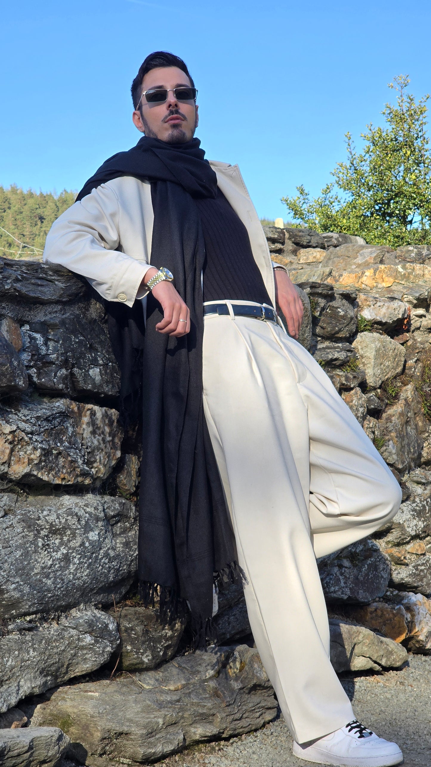 Shawl Cashmere Black Plane