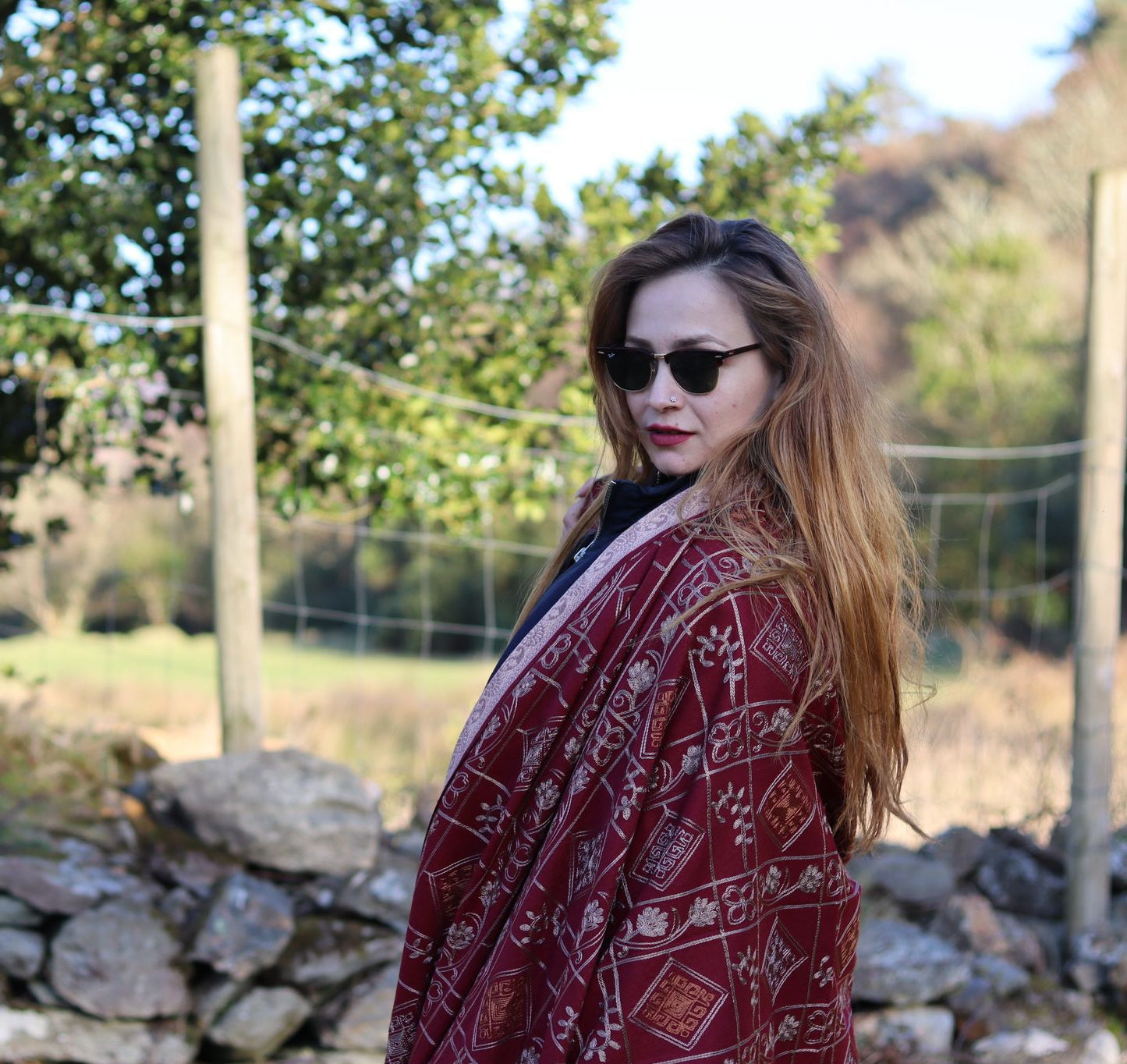 Shawl Cashmere Red / Gold