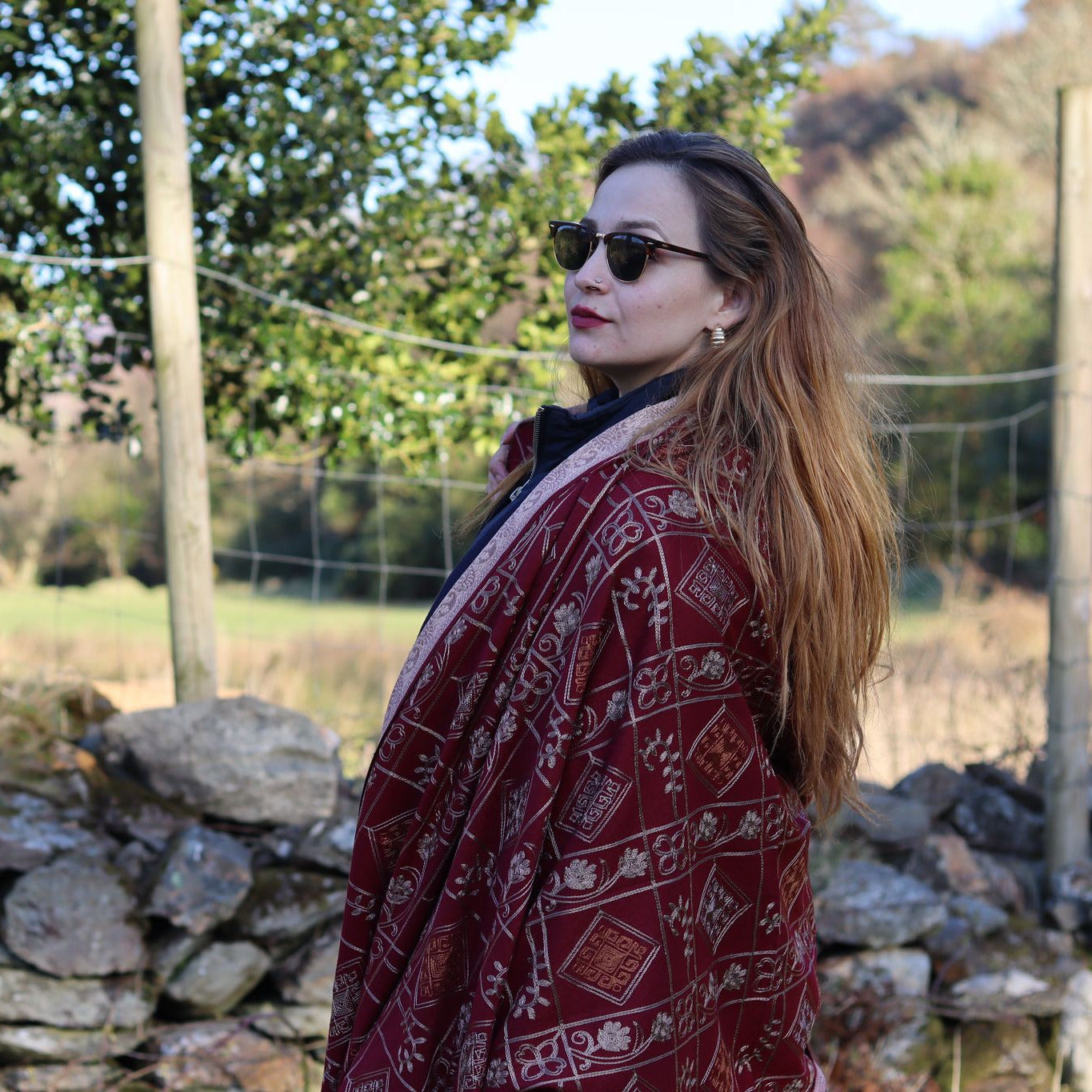 Shawl Cashmere Red / Gold