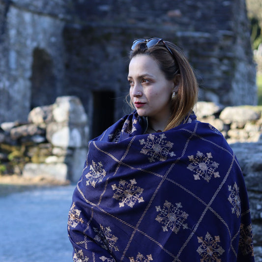 Shawl Cashmere Blue/Golden