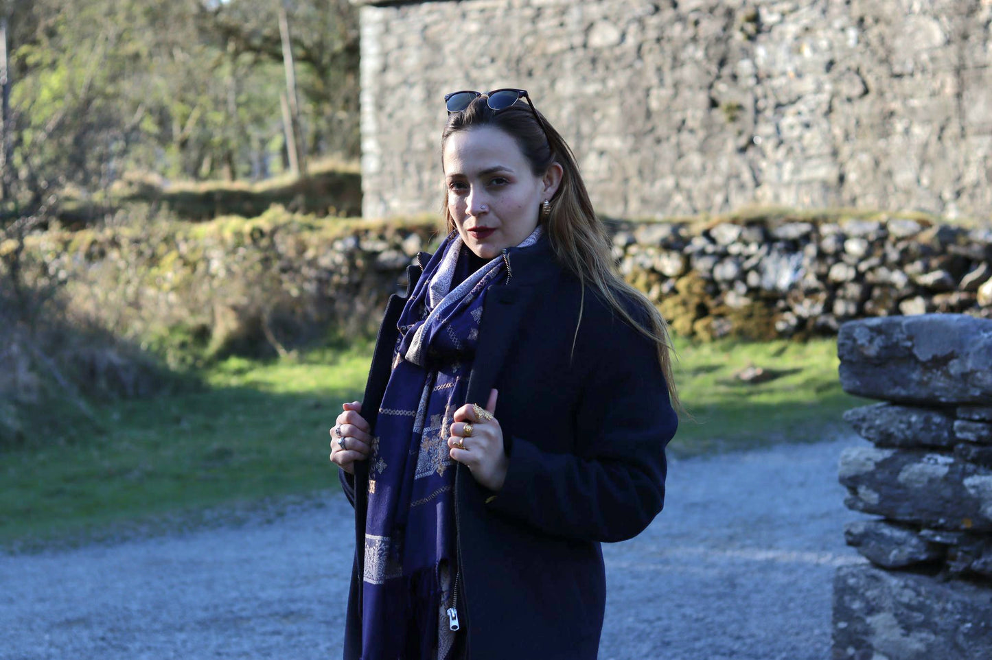 Shawl Cashmere Blue/Golden
