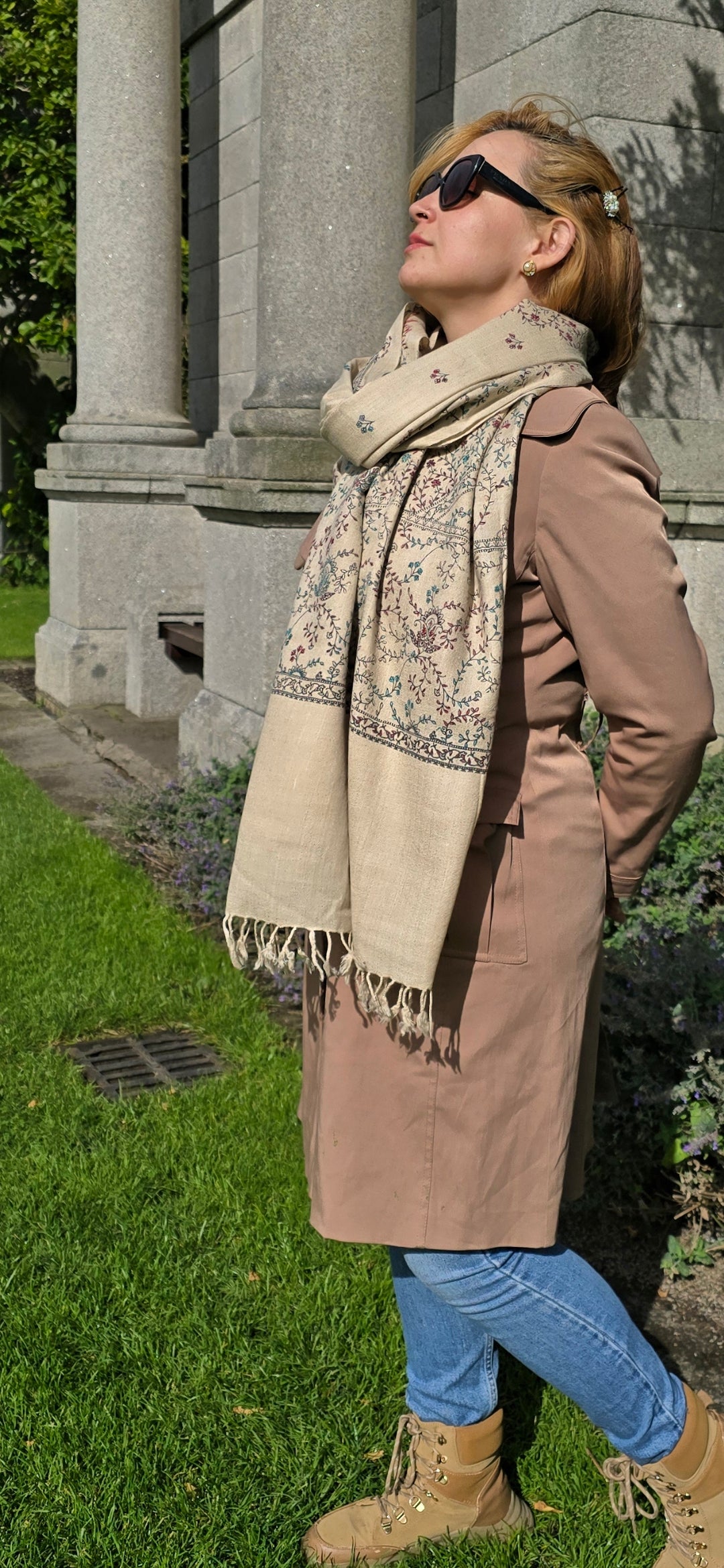 Handmade Pure Wool Shawl Beige #2